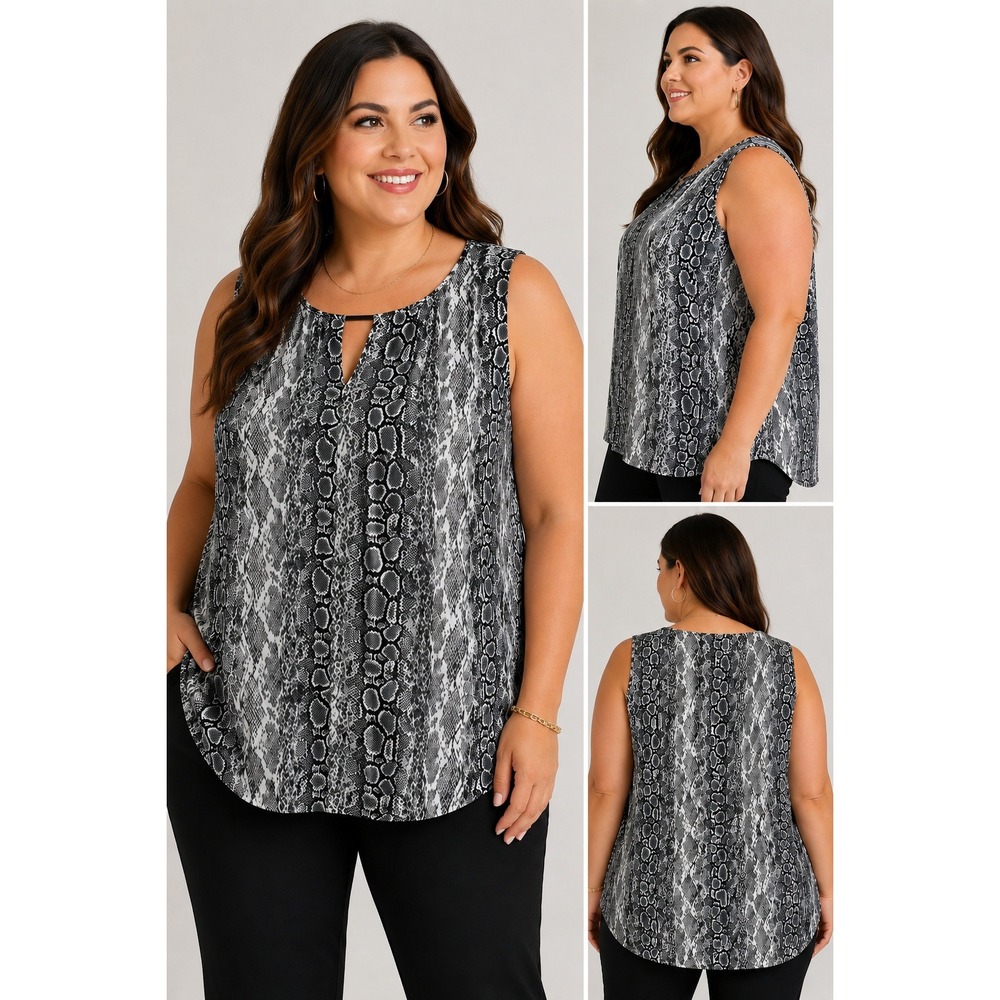 Sami & Jo Plus 3X Snake Print Sleeveless Blouse Gray Black